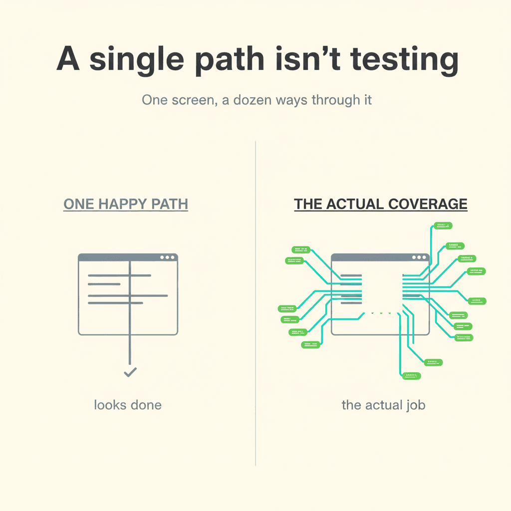 Cover image for A plan the specs wrote, run with an AI QA partner, one screen at a time